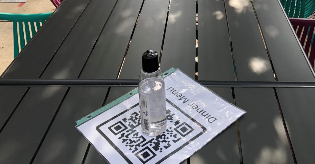 QR code laminated sheets lay on restaurant table
