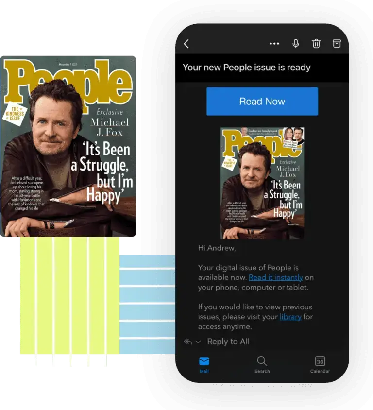 A notification on a mobile device announcing the latest People magazine issue, showcasing our platform's capability to deliver personalized content alerts.