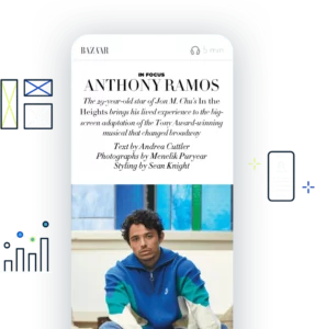 Digital rendition of BAZAAR Magazine's feature story on Anthony Ramos, illustrating the capabilities for publishers on our platform.